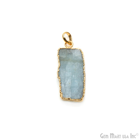 Aquamarine Free Form shape 37x15mm Gold Electroplated Gemstone Single Bail Pendant