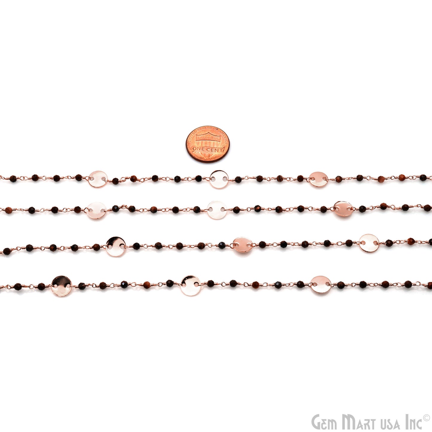 Tiger Eye 3-3.5mm Rose Gold Plated Wire Wrapped Beads Rosary Chain