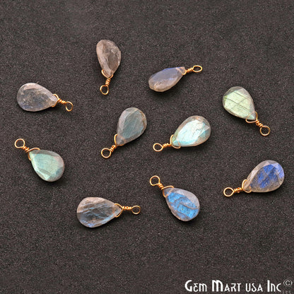 Labradorite 8x12mm Pears Single Bail Gold Wire Wrapped Gemstone Connector - GemMartUSA