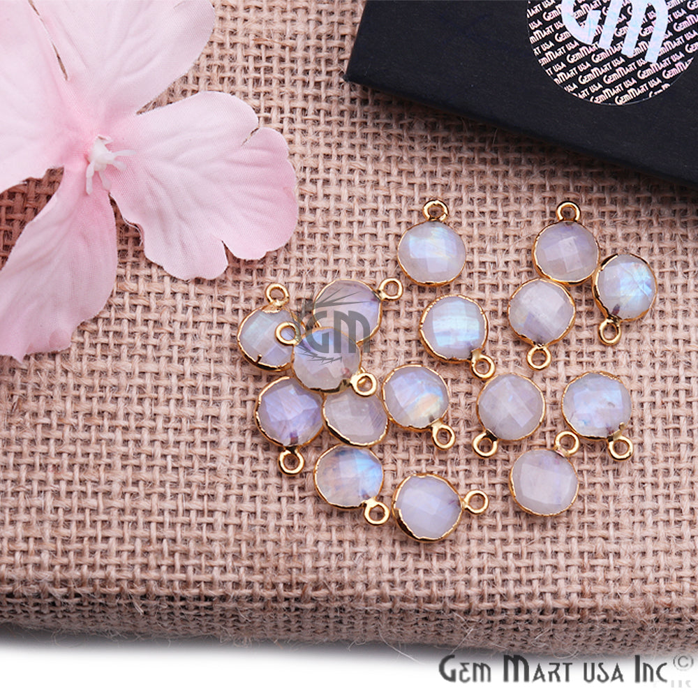 Rainbow Moonstone 10mm Round Gold Electroplated Gemstone Connector (Pick Bail & Lot Size) - GemMartUSA