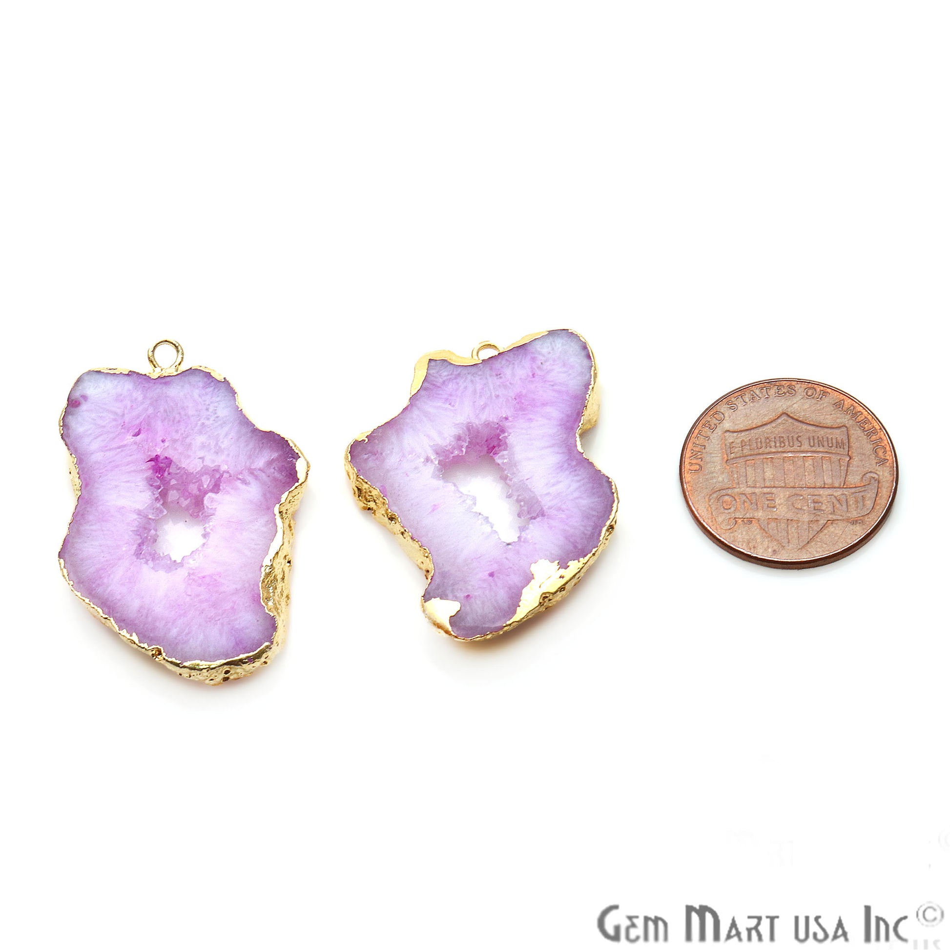 Agate Slice 19x34mm Organic Gold Electroplated Gemstone Earring Connector 1 Pair - GemMartUSA