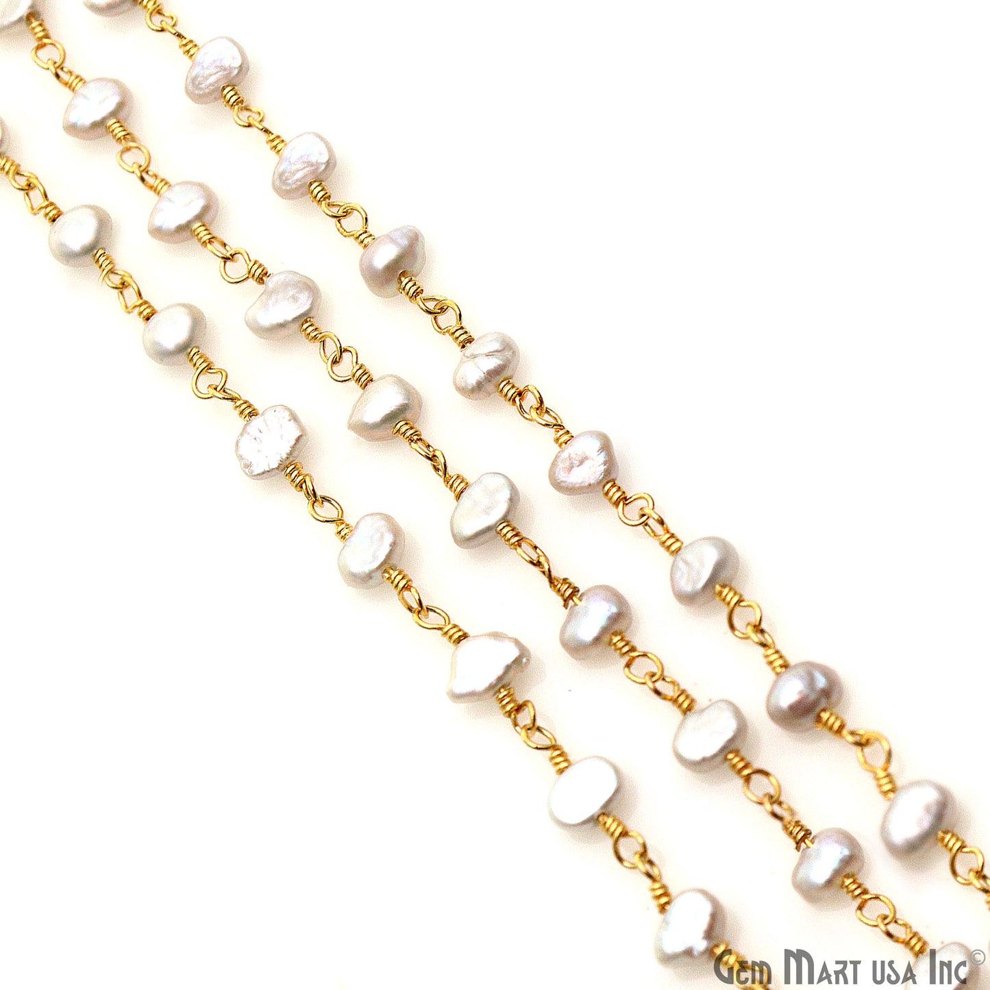 Gray Pearl Free Form Beads 5-6mm Gold Plated Gemstone Rosary Chain