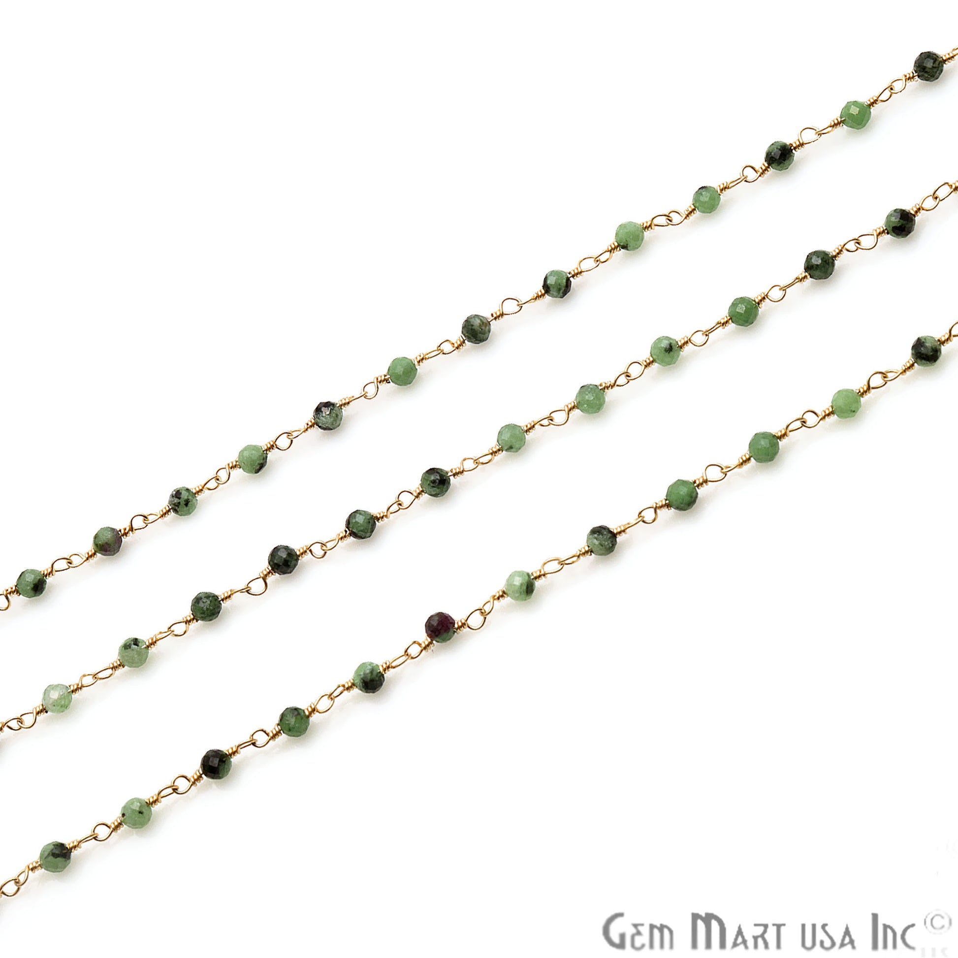 Ruby Zoisite Beaded 3-3.5mm Gold Plated Wire Wrapped Rosary Chain - GemMartUSA