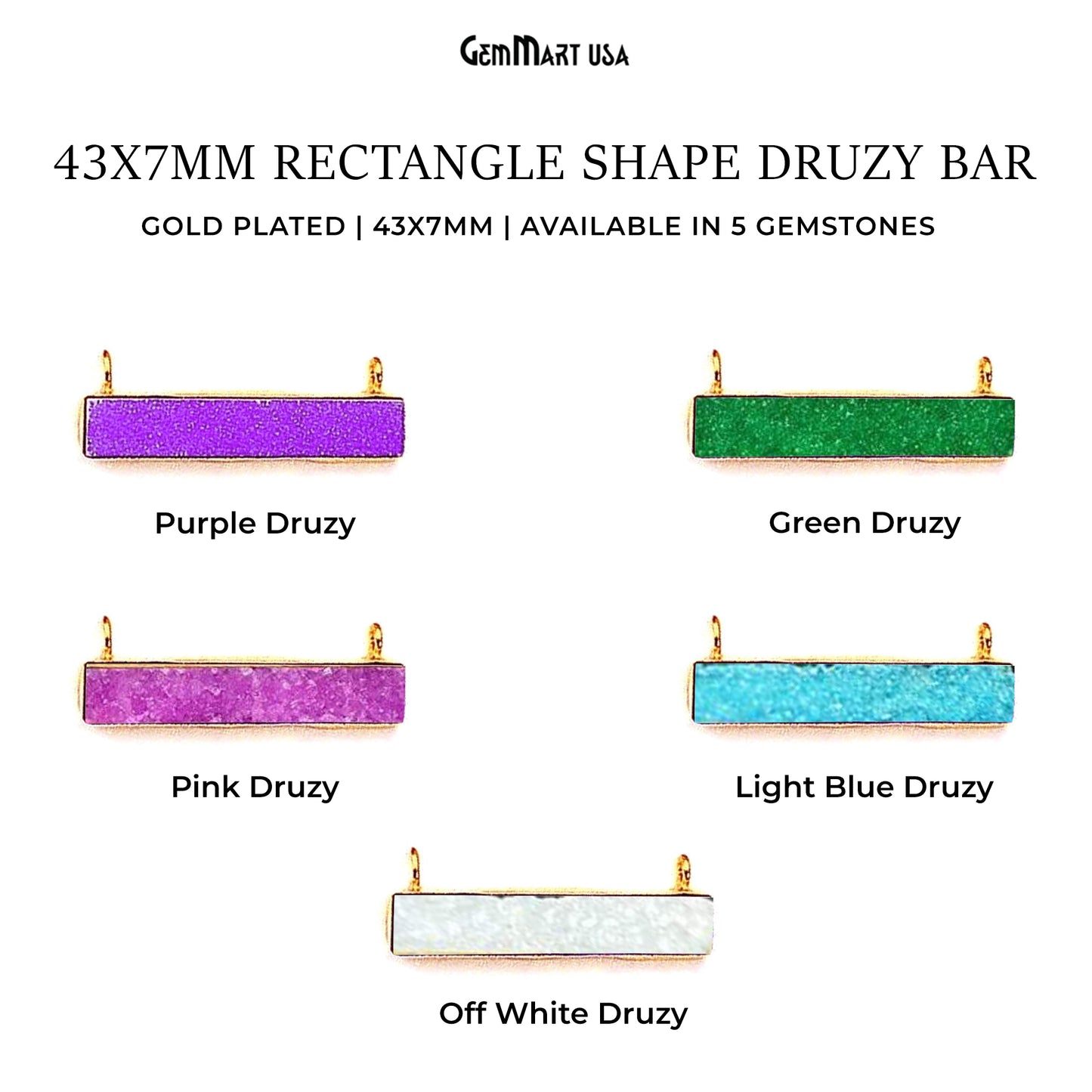 Druzy Bar 43x7mm Rectangle Double Bail Gemstone Connector