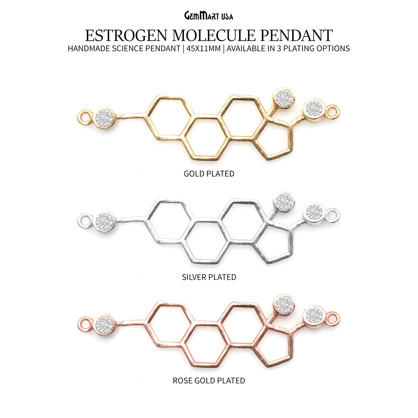 Estrogen Molecule Pendant 45x11mm Chemistry Necklace, Science Necklace