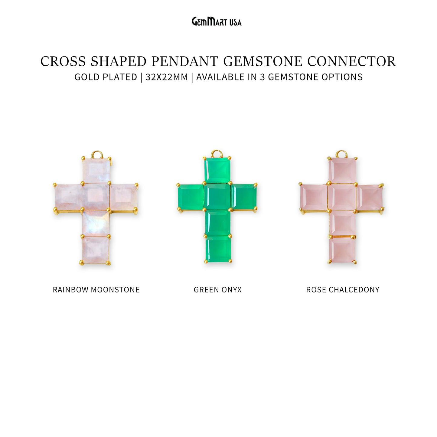 Cross 32x22mm Faceted Rectangle Prong Gold Plated Connector