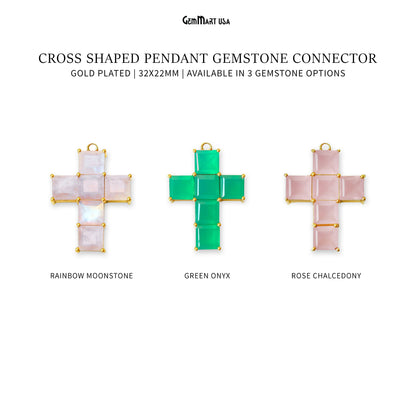 Cross 32x22mm Faceted Rectangle Prong Gold Plated Connector