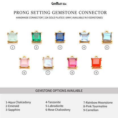Gemstone 6mm Square Gold Plated Prong Setting Gemstone Connector