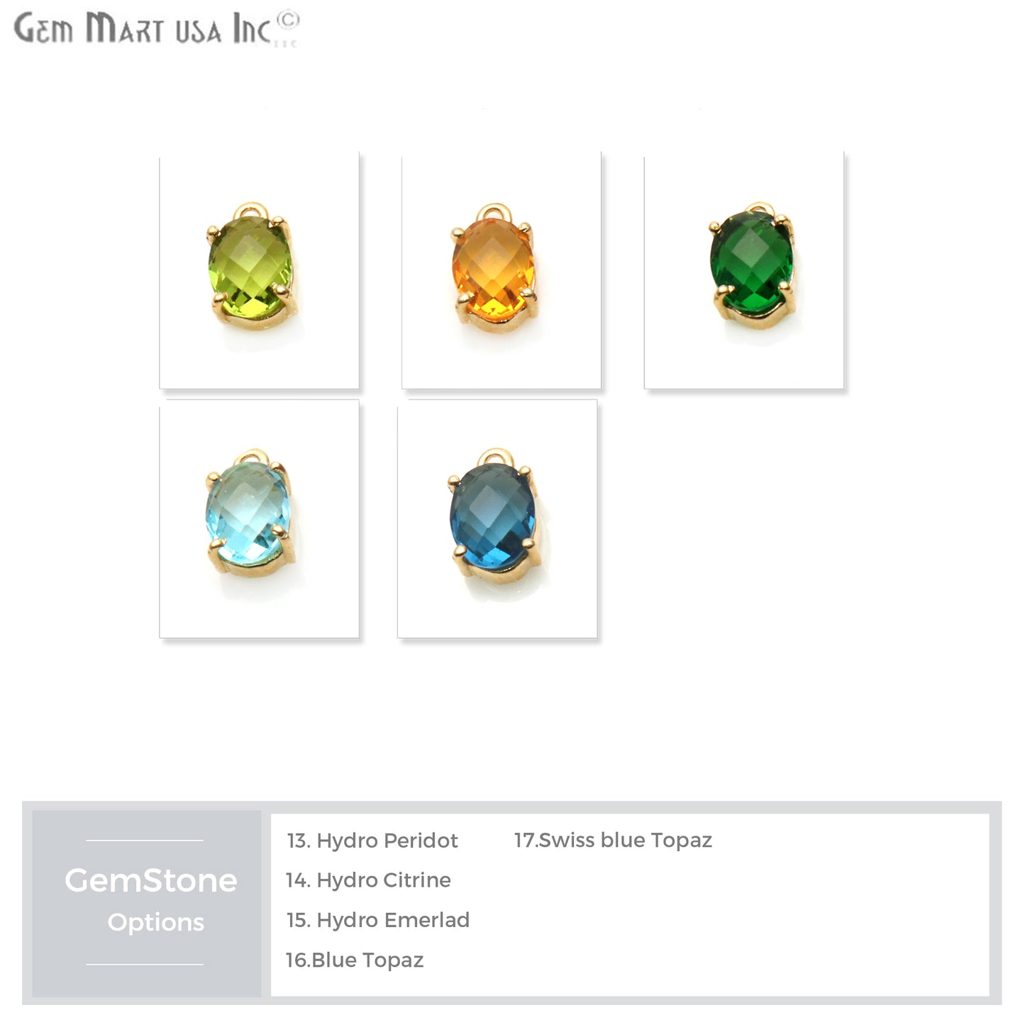 Oval 6x8mm Gold Plated Prong Setting Gemstone Connector (Pick Stone) - GemMartUSA