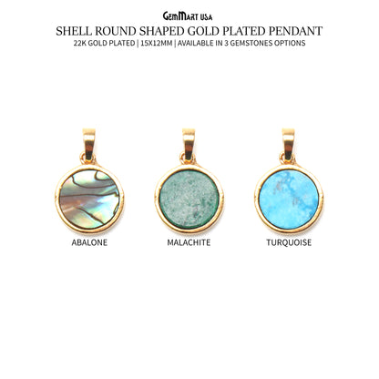 Gemstone Round Shaped Gold Plated Pendant 15x12MM