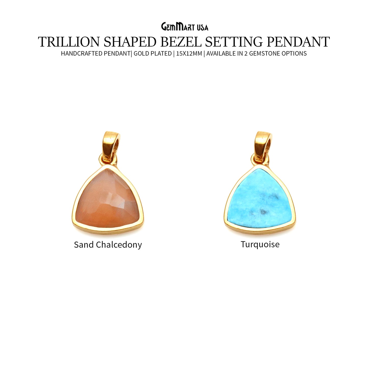 Gemstone Trillion Shaped Gold Plated Pendant 15X12MM