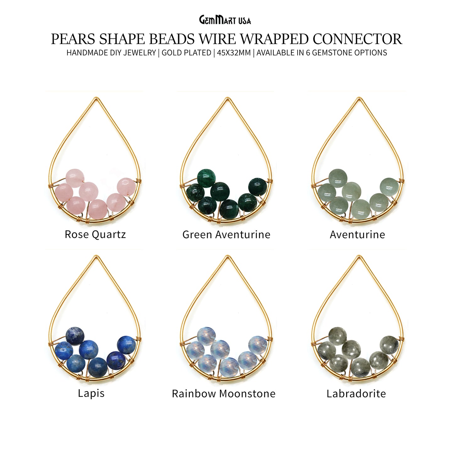 Beaded Pear Shape Pendant Connector in Gold Plating 45x32mm