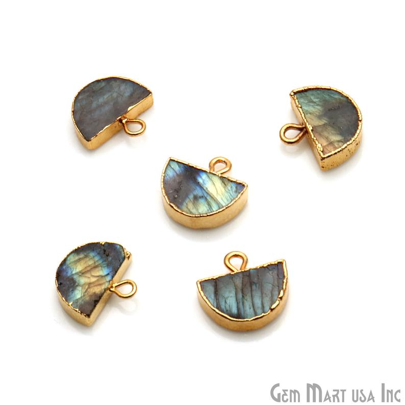 Half Moon Shape 14x13mm Gold Electroplated Gemstone Connector (Pick Stone) - GemMartUSA