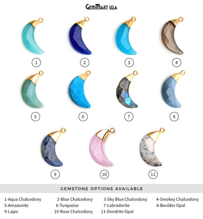 Moon Shape Gemstone Charm 29x9mm Gold Electroplated Single Bail Faceted Gemstone Necklace Pendant