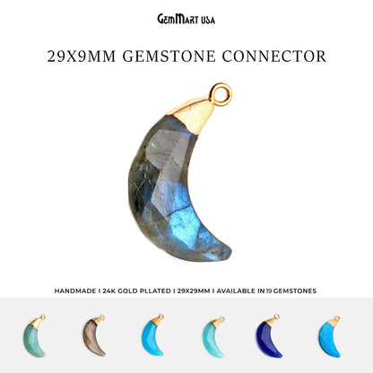 Moon Shape Gemstone Charm 29x9mm Gold Electroplated Single Bail Faceted Gemstone Necklace Pendant