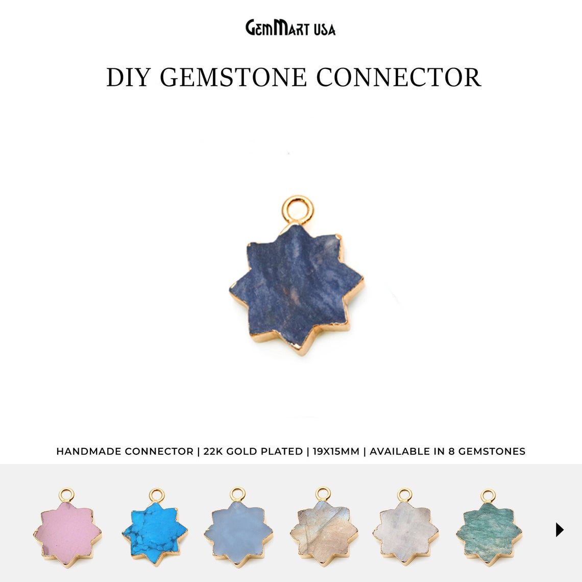 Star Shape Gemstone Charm 19x15mm Shape Gold Electroplated Pendant Connector