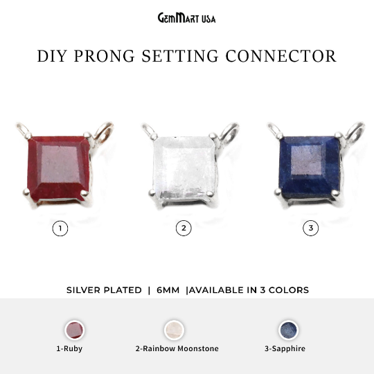 Square 6mm Silver Plated Prong Setting Cat Bail Gemstone Connector