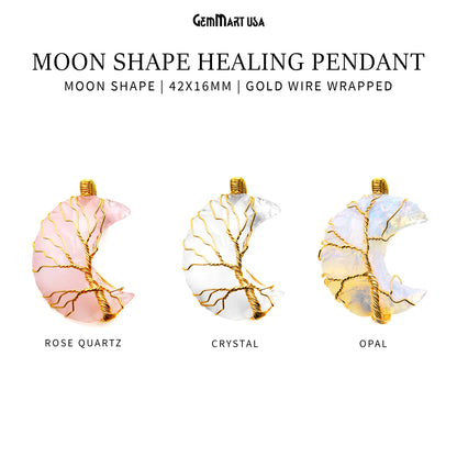 Moon Shape 42x16mm Gold Wire Wrapped Pendant