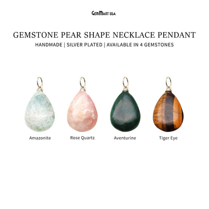 Pears Shape 35x21mm Silver Plated Gemstone Pendant