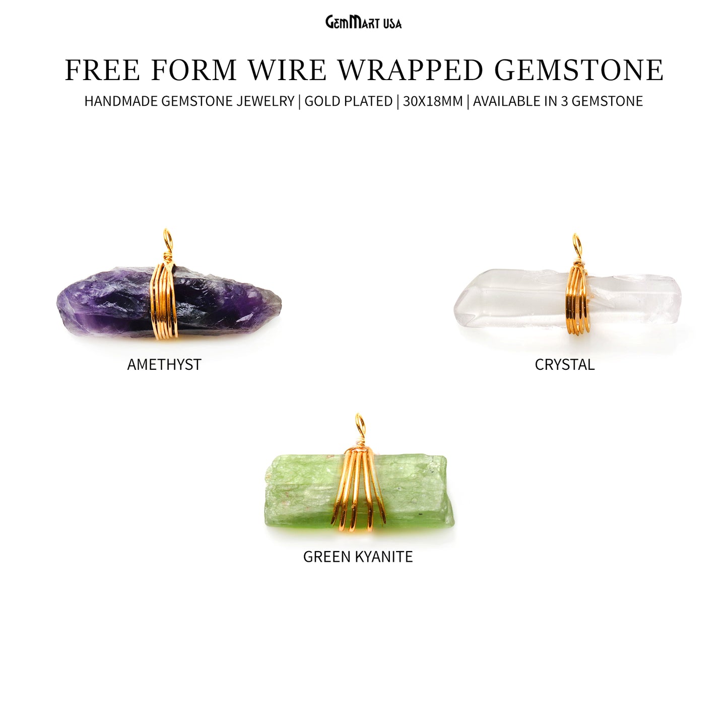 Free Form 30x18mm Gold Wire Wrapped Gemstone Connector