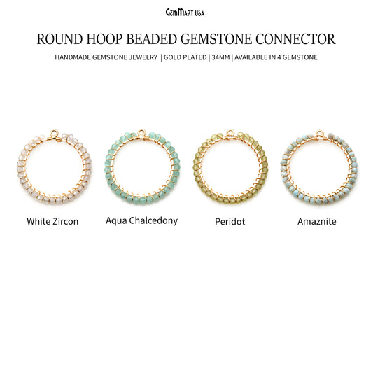 Round Hoop Beaded 34mm Gold Wire Wrapped Hoop Connector