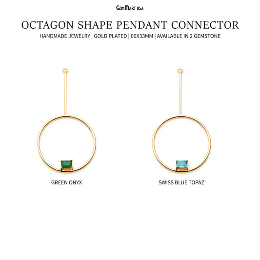 Round Dangler 66x33mm Gold Plated Gemstone Pendant Connector