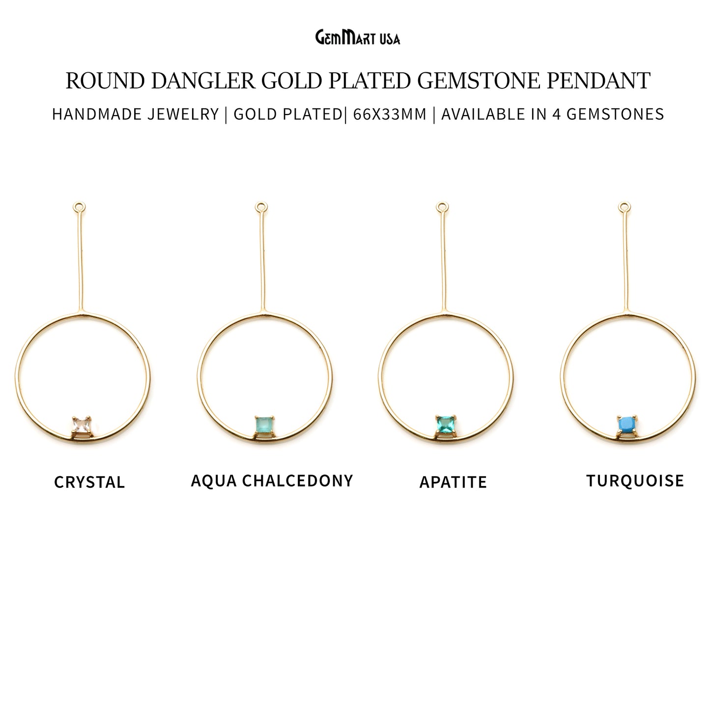 Round Dangler 66x33mm Gold Plated Gemstone Pendant Connector