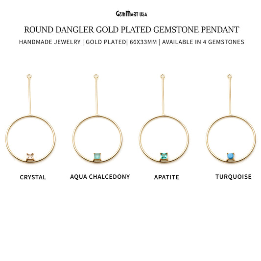 Round Dangler 66x33mm Gold Plated Gemstone Pendant Connector