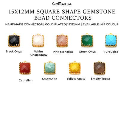 Square Shape 15x12mm Single Bail Gold Plated Prong Setting Gemstone Connector