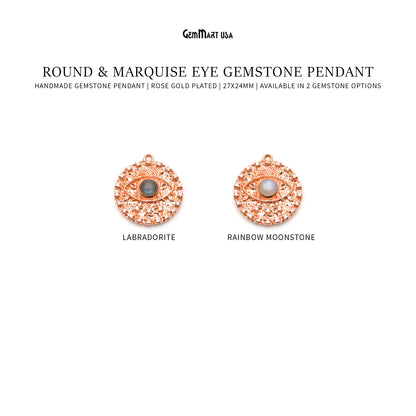 Round & Marquise Eye 27x24mm Rose Gold Plated Single Bail Gemstone Pendant