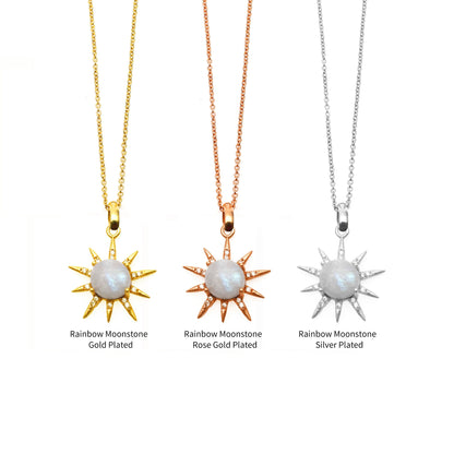 Gemstone Rising Sun Connector Sunburst Pendant Gold Plated 9mm