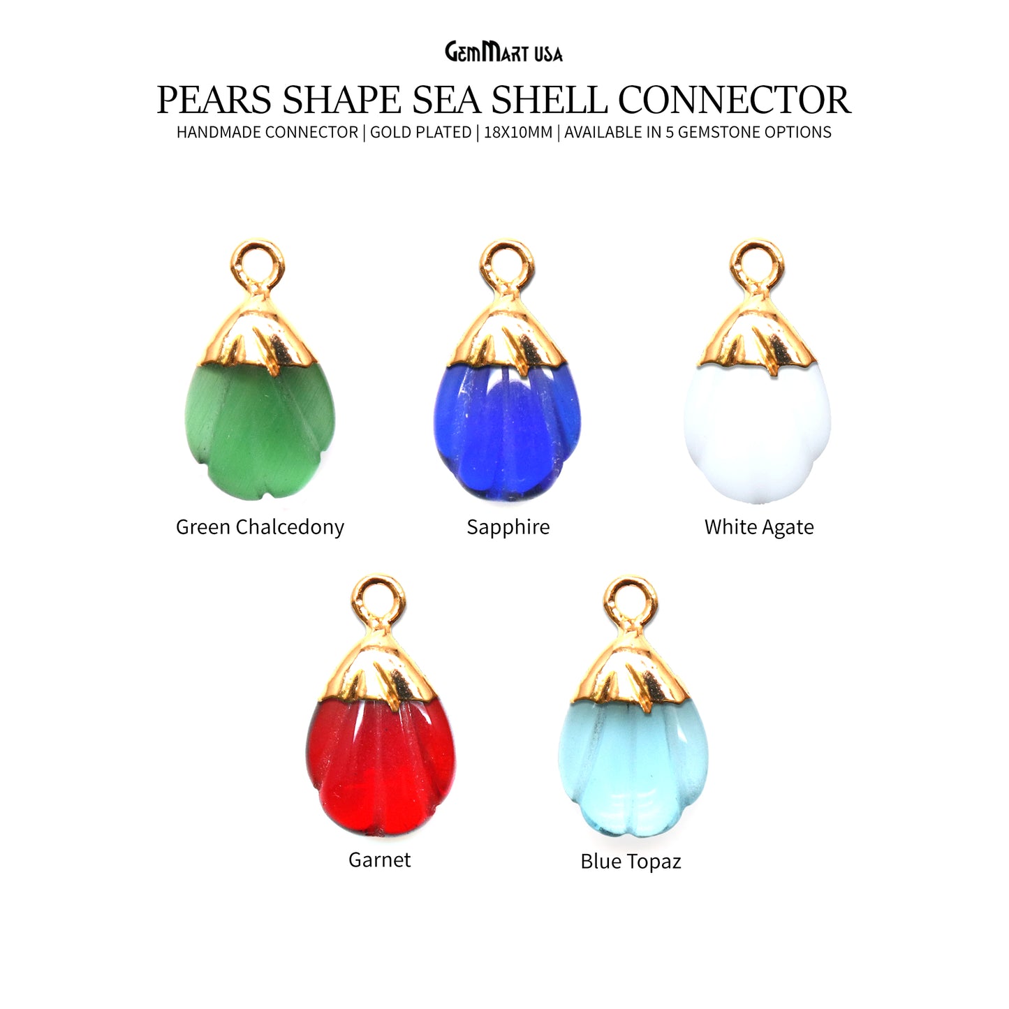 Sea Shell Gemstone Charm 18x10mm Gold Electroplated