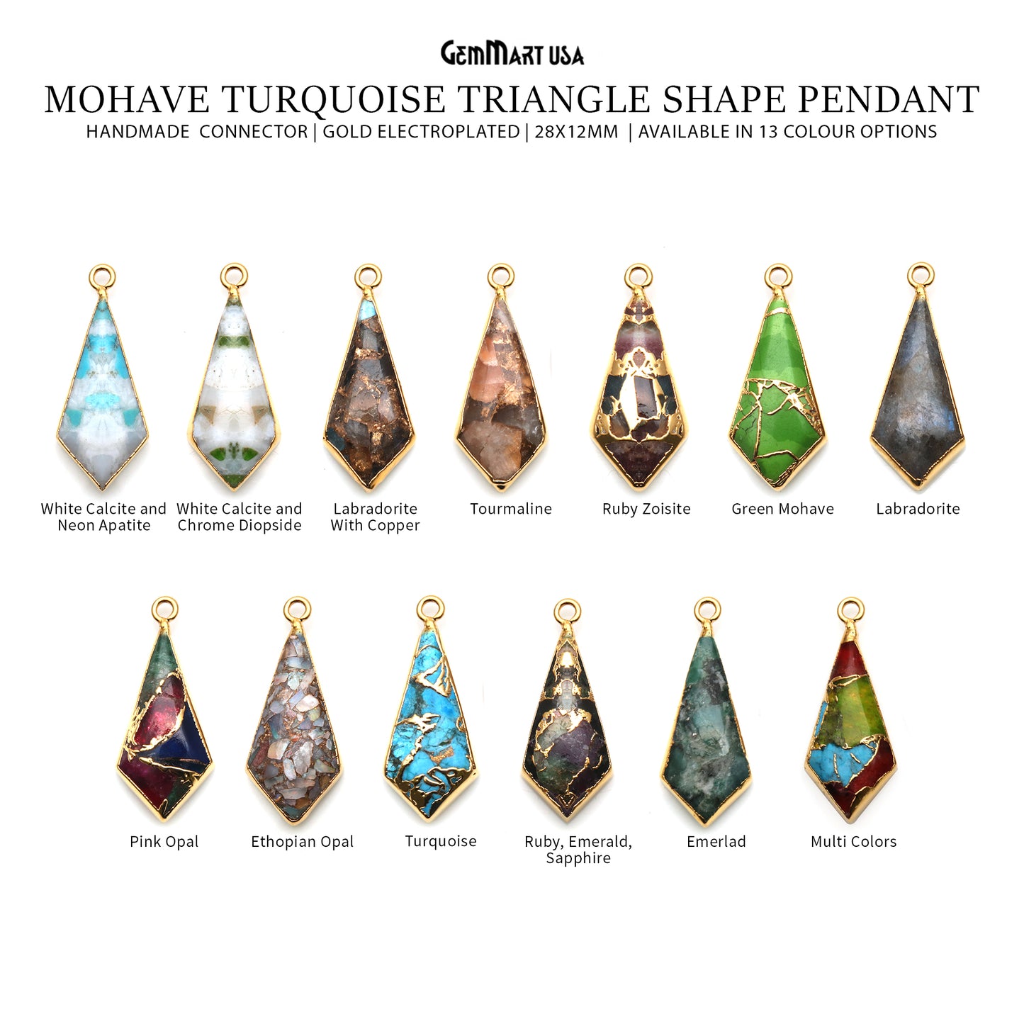 Mohave Turquoise Triangle Shape 28x12mm Gold Electroplated Single Bail Mojave Gemstone