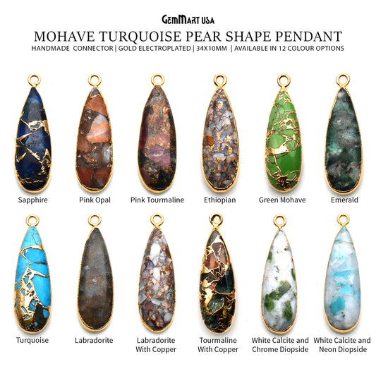 Mohave Turquoise Pear Shape 34x10mm Gold Electroplated Single Bail Mojave Gemstone