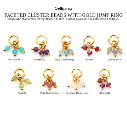 Faceted Gemstone Cluster Beads With Gold Jump Ring 15x6mm