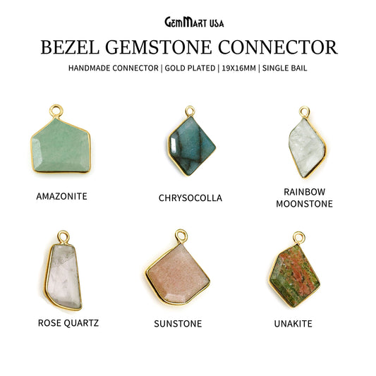 Free Form Single Bail 19x16mm Gold Plated Bezel Gemstone Connector