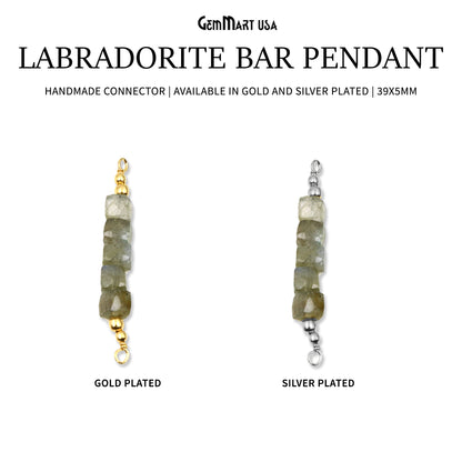 Labradorite Bar Pendant 39x5mm Line Necklace Connector Wire Wrapped