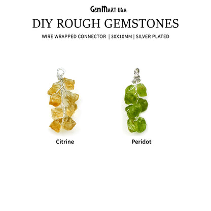 DIY Rough Gemstones 30x10mm Silver Wire Wrapped Connector Pendant 1pc