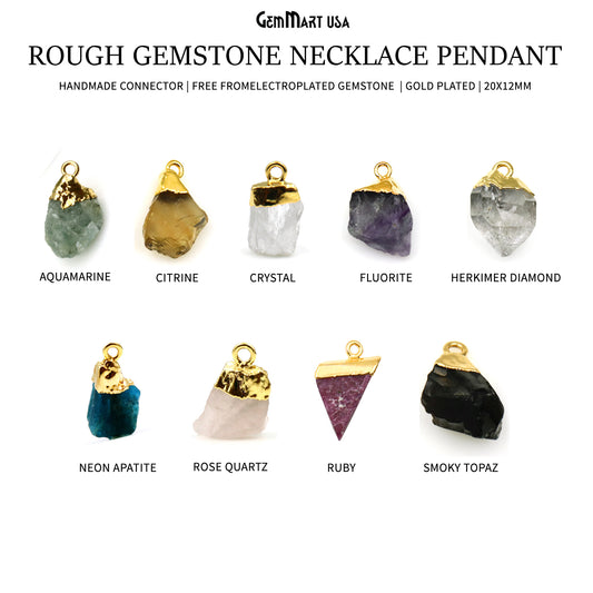 Rough Gemstone Necklace Pendant 20x12mm Single Bail Raw Free From Gold Electroplated Gemstone