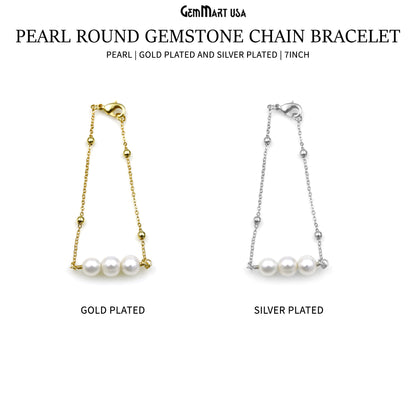 Pearl Round Gemstone Chain With Lobster Clasp Bracelet 7Inch