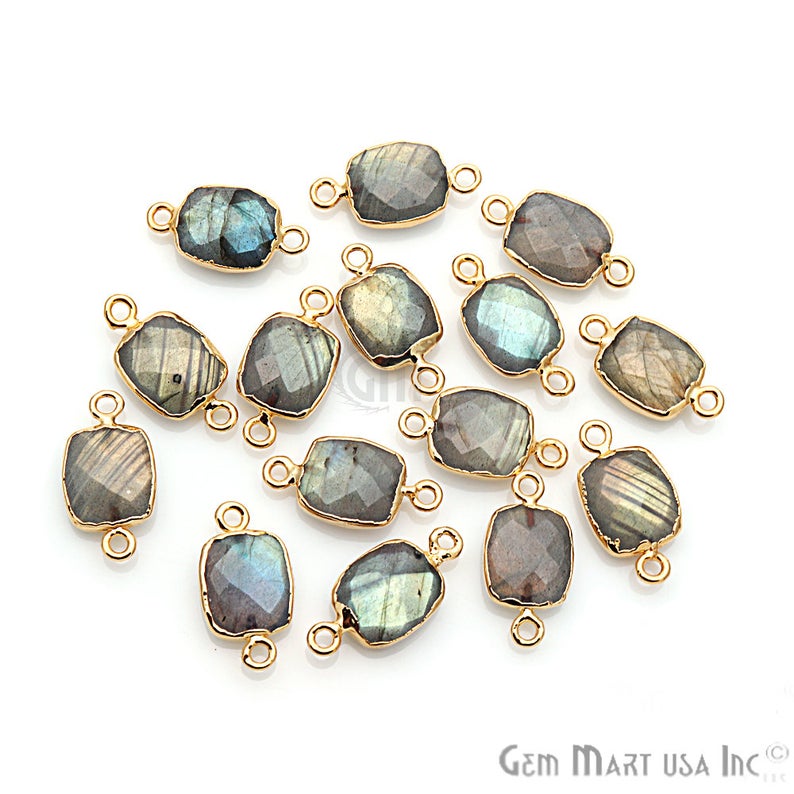 Labradorite 10X12mm Octagon Gold Electroplated Double Bail Gemstone Connector