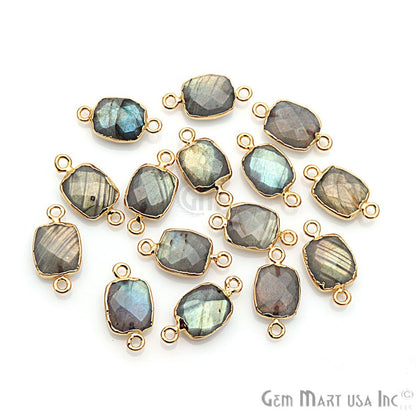Labradorite 10X12mm Octagon Gold Electroplated Double Bail Gemstone Connector