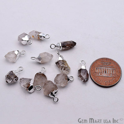 Rough Herkimer Diamond 13x7mm Silver Edged Single Bail Connector