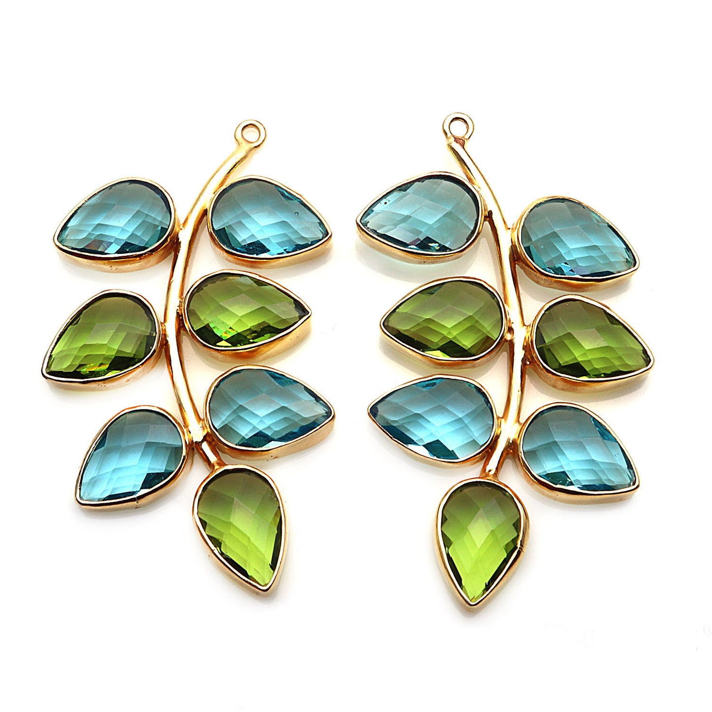 Gemstone Drop Leaf Gold Plated Chandelier Earring Connector 1Pair