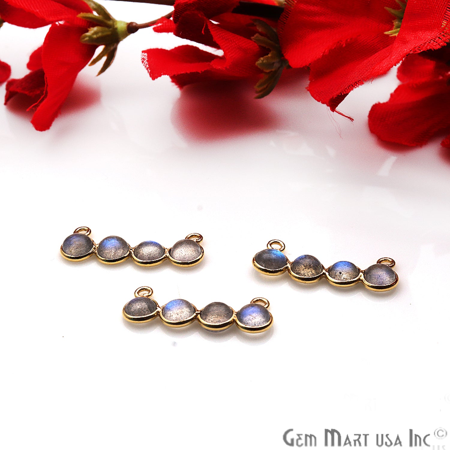 DIY, Labradorite Gold Plated 31x11mm Line Chandelier Finding Component - GemmartUSA