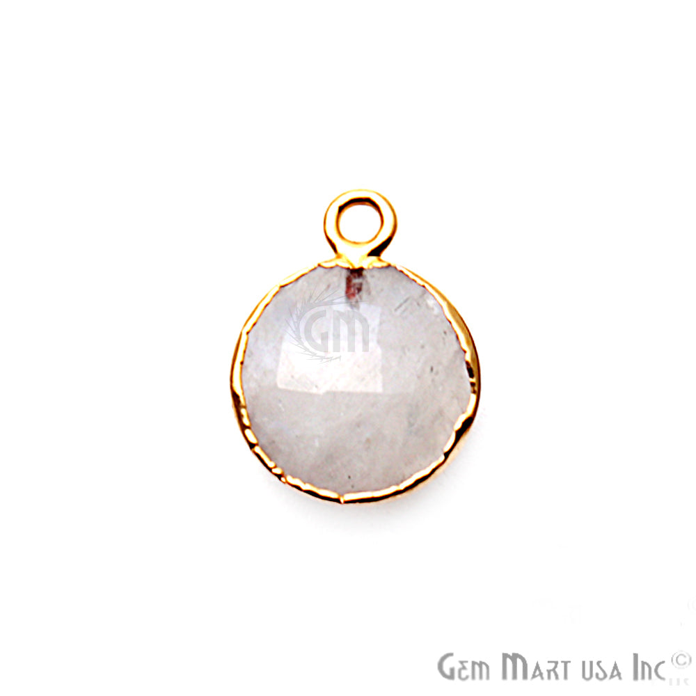 Rainbow Moonstone Round 12mm Gold Edged Gemstone Connector (Pick Your Bail & Lot) - GemMartUSA