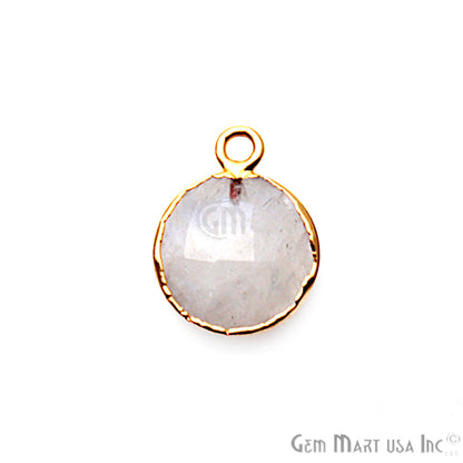 Rainbow Moonstone Round 12mm Gold Edged Gemstone Connector (Pick Your Bail & Lot) - GemMartUSA