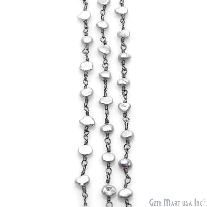 Gray Pearl Free Form Beads 5-6mm Oxidized Gemstone Rosary Chain