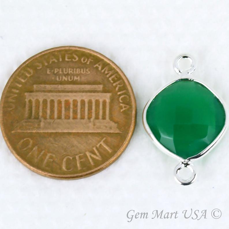Cushion 10mm Double Bail Silver Bezel Gemstone Connector