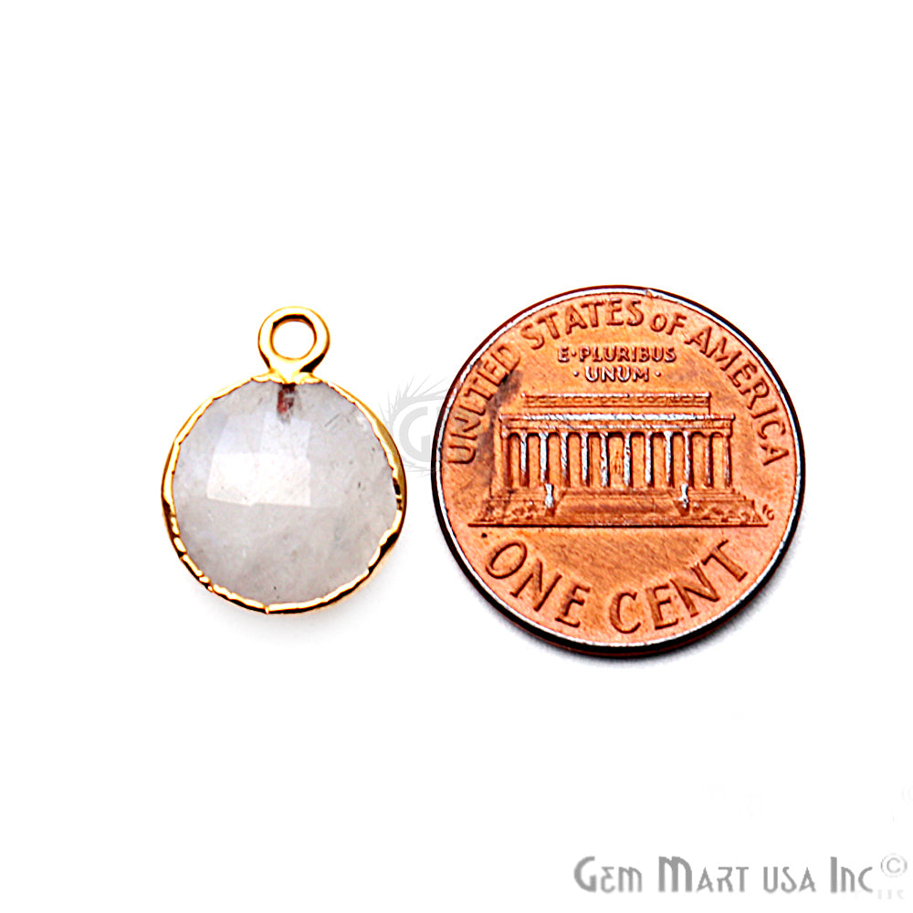 Rainbow Moonstone Round 12mm Gold Edged Gemstone Connector (Pick Your Bail & Lot) - GemMartUSA